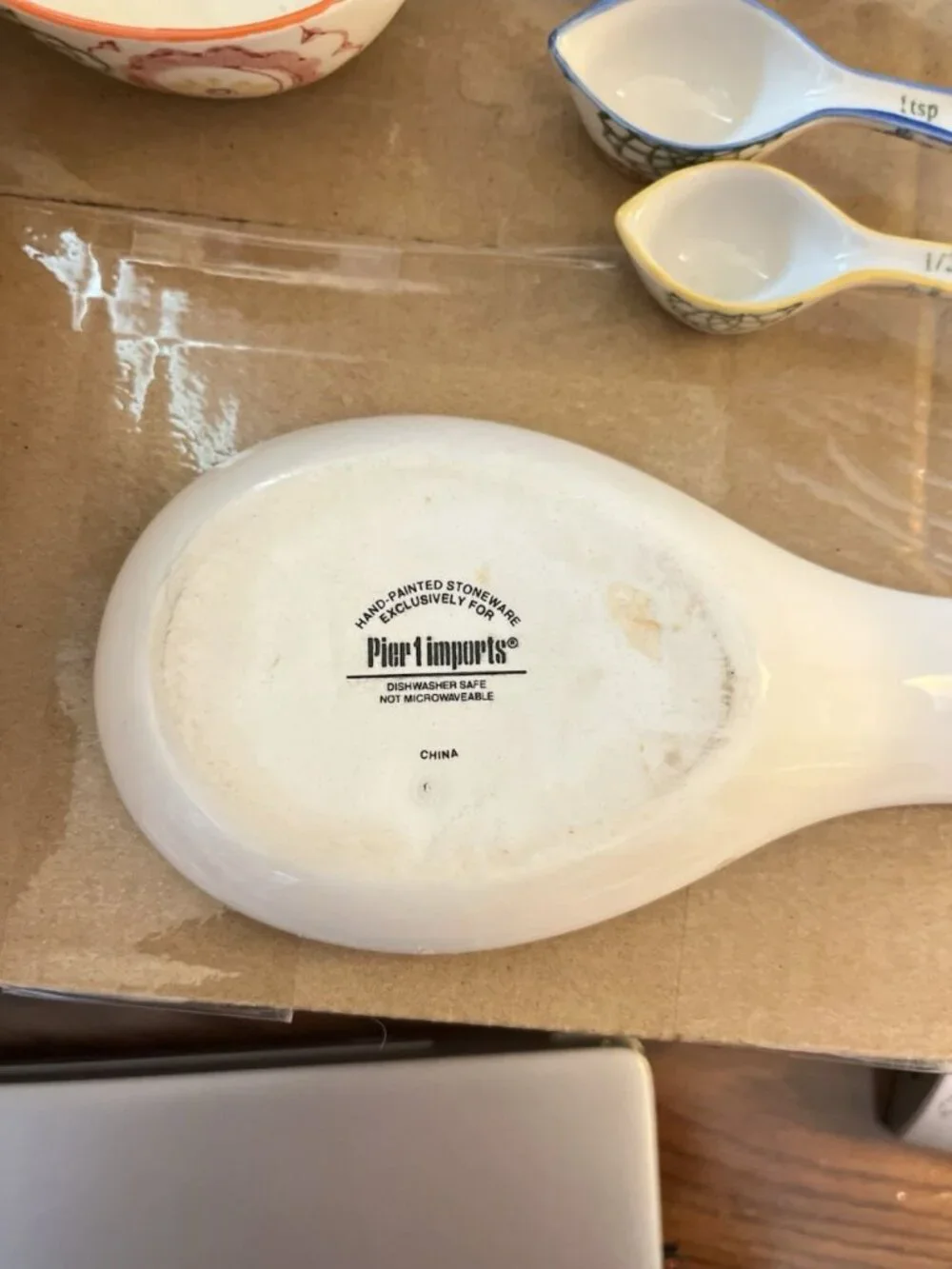 Pier 1 Hand Painted 8 Piece Kitchen Set Measuring Cups Spoons Spoon Rest Boho